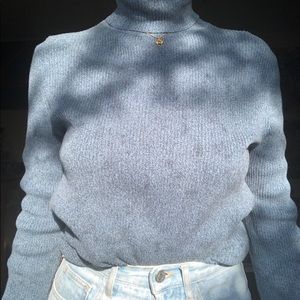 Blue knit turtleneck